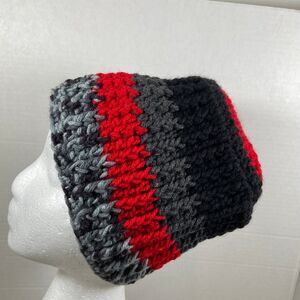 Unbranded Black Red Gray Striped Knit Beanie Winter Hat